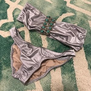 Skimpy Silver & Turquoise Bikini SET - Size Small